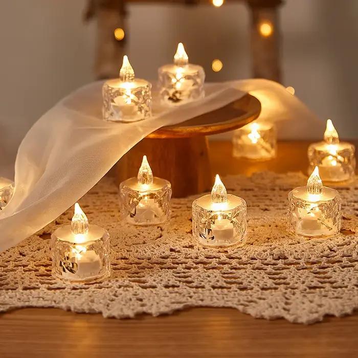Bougie LED sans flamme, bougie en cristal, coque transparente, lampe de nuit électronique, fête de r