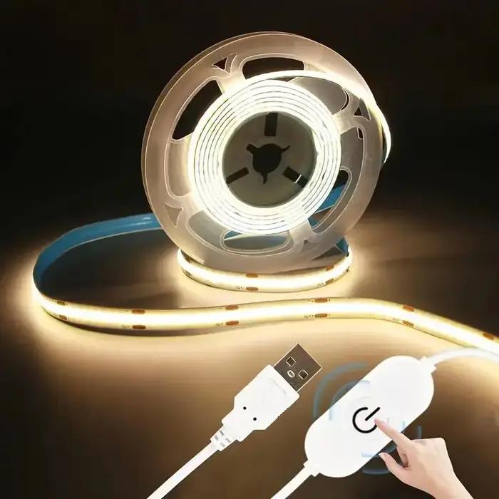 Bande lumineuse LED à capteur tactile USB, rétroéclairage gradateur, 5V, COB, ruban à diode pour la