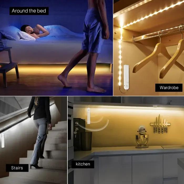 LED sous armoire lumière LED bande lampe à LED avec capteur de mouvement PIR sans fil Port USB lumiè