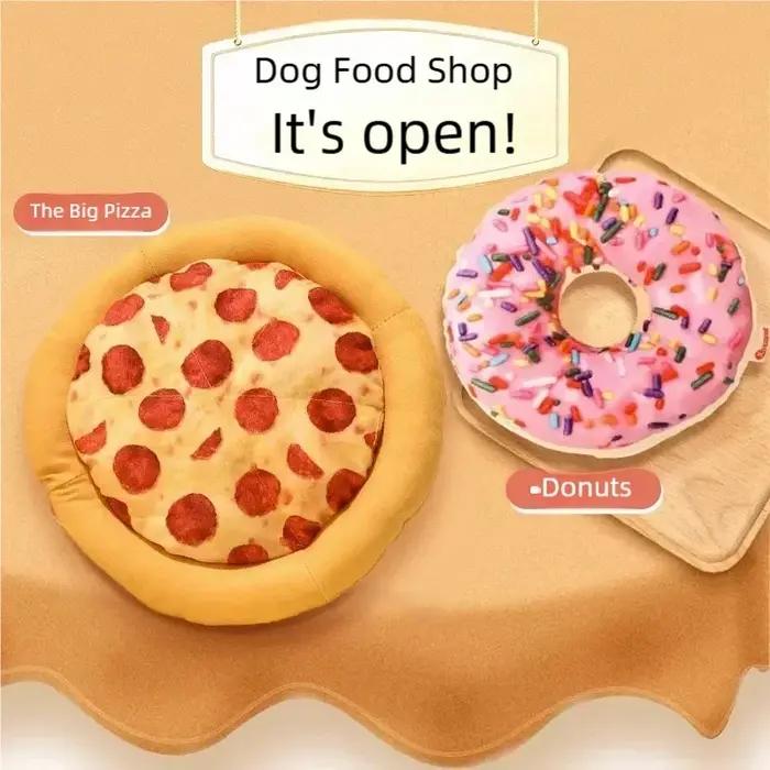 Jouet pour chien en peluche en forme de pizza avec son couineur