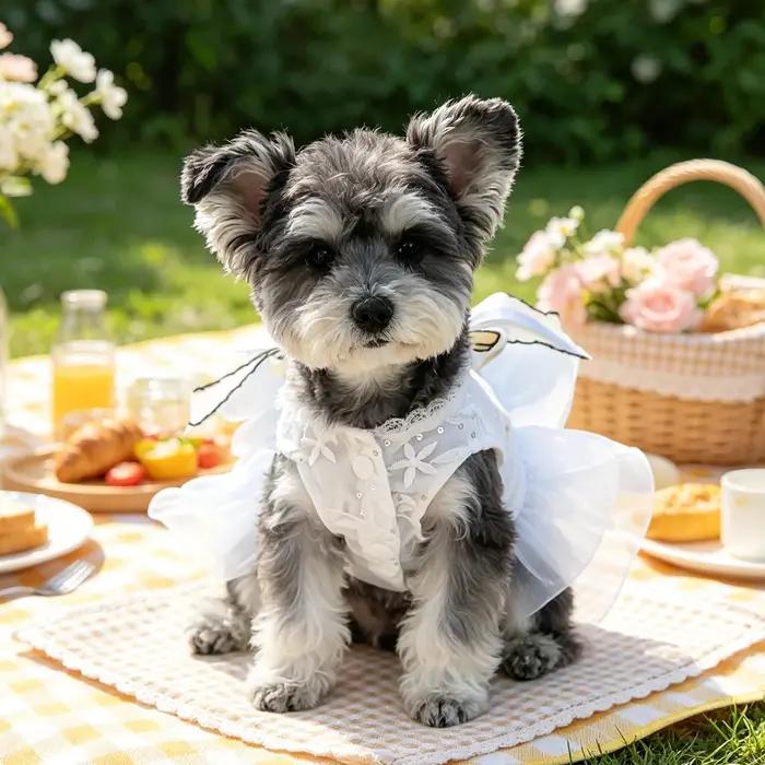 Robe tutu pour animaux de compagnie avec nœud en perles bleues et blanches