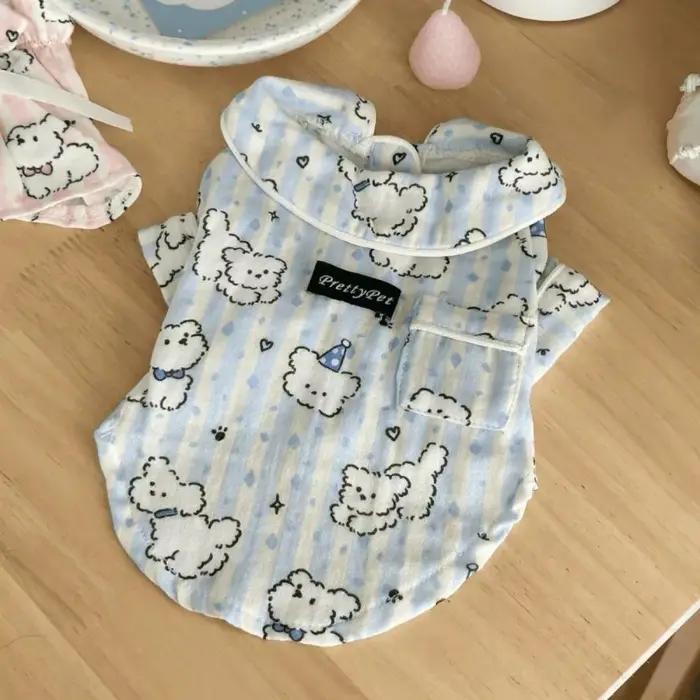 Nouvelle tenue de nuit pour chien à motif chiot mignon, respirante, anti-chute de poils, vêtements d'intérieur pour animaux de compagnie, bleu rose, manches courtes