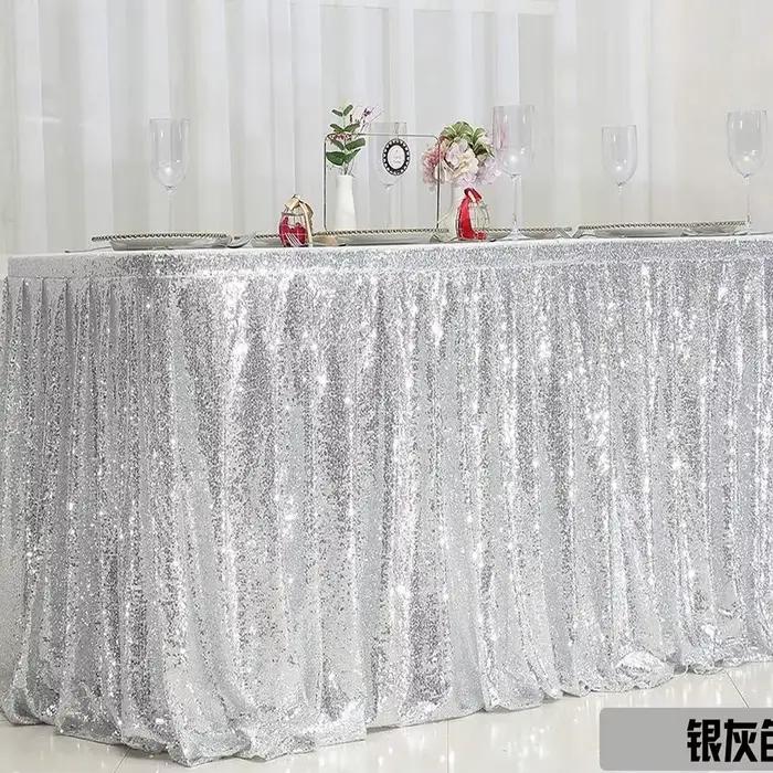 Jupe de Table à paillettes dorées, à volants plissés, pour Table ronde/rectangle/carrée, pour fête d