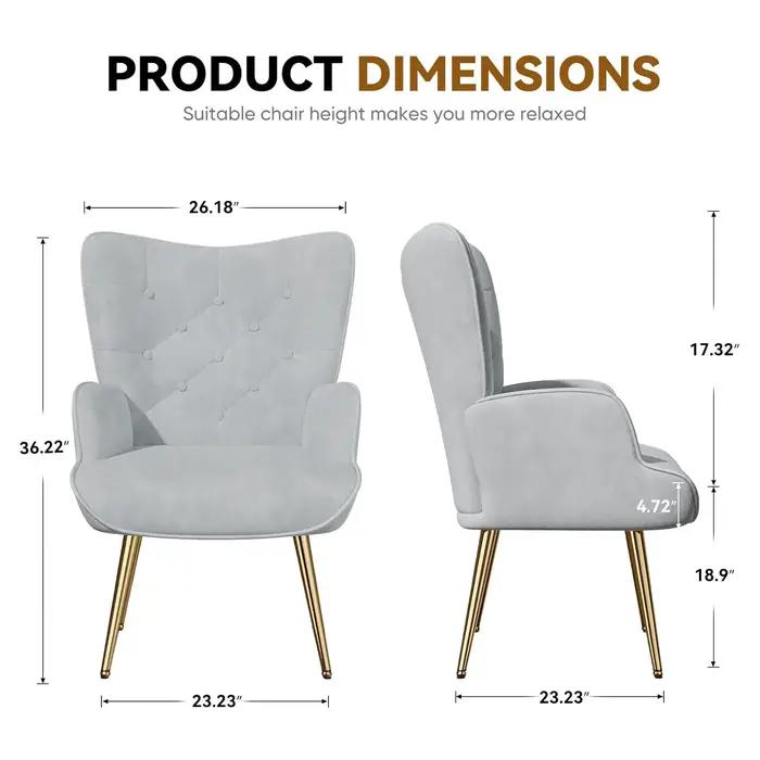 Fauteuil d'appoint moderne du milieu du siècle en velours, fauteuil à dossier haut capitonné, fauteu
