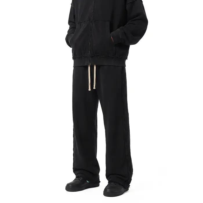 Pantalon de survêtement vintage à jambe large, coton Terry, style américain rétro, confortable pour homme, pour détente et occasions décontractées