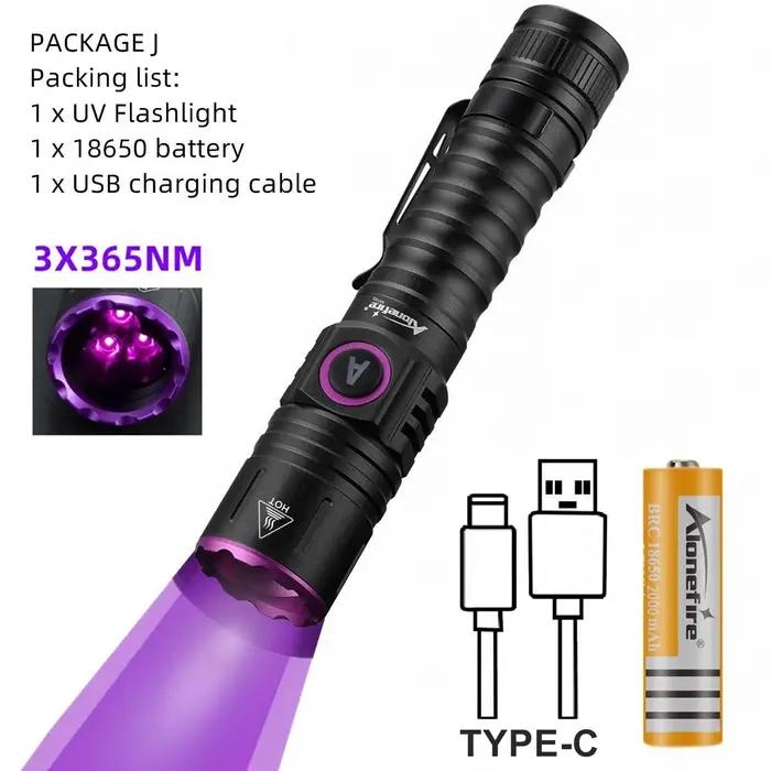 Lampe de poche UV haute puissance 15W avec lumière noire pour détection d'animaux, minéraux et documents authentiques
