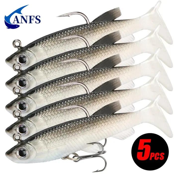5 pièces Kit leurre de pêche leurre souple 8 cm/ 2,8 pouces appât artificiel hameçons de pêche frais