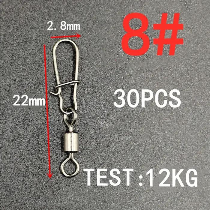 30 pcs/lot connecteur de pêche émerillons Interlock broche Snap roulant pivotant en acier inoxydable