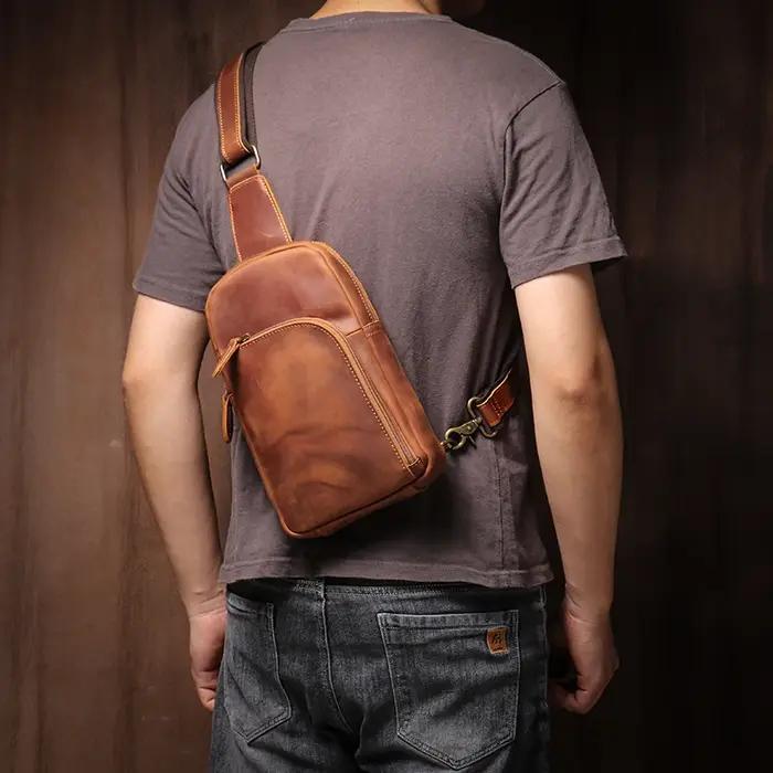 LUOKIR-Sac à Dos Vintage en Cuir group pour le dehors, Sacoche à Bandoulière de Haute Qualité