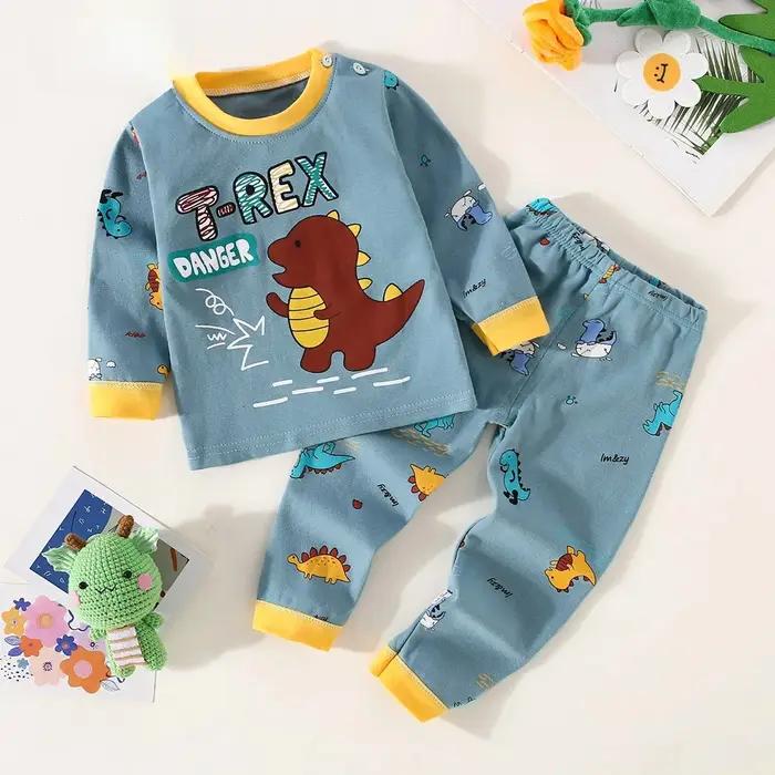 Ensemble de sous-vêtements pour garçons en coton avec lettrage et motif d'ours, haut à manches longu
