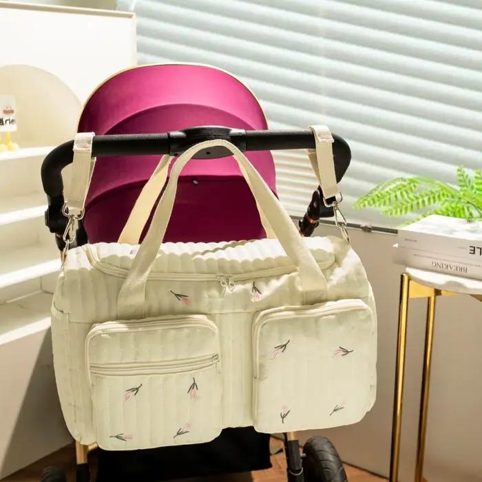 Sac à couches pour bébé, sac à main à motif de broderie de fleurs d'ours mignon, sac pour maman, tis