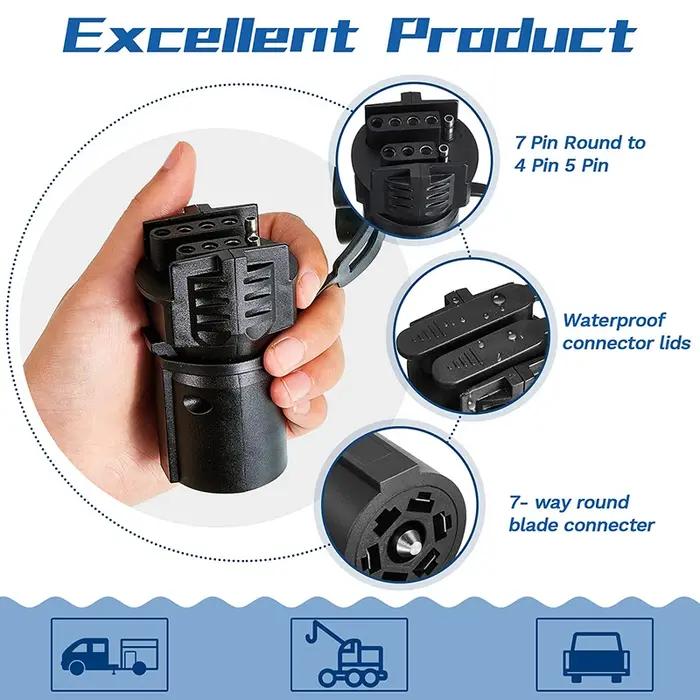 Adaptateur de prise de remorque résistant aux intempéries, 7 broches à 4 broches, 5 broches, connect