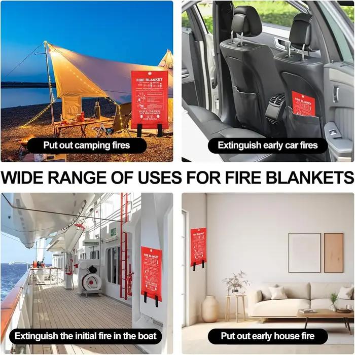 Couverture anti-feu en fibre de verre pour camping et sécurité domestique, couverture d'urgence ignifuge, protection thermique pour randonnée et cuisine