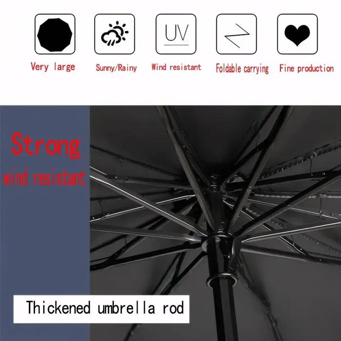 Parapluie pliant surdimensionné de 130cm tissu en nylon 190T résistant pour protection solaire et pluvieuse voyage et usage familial