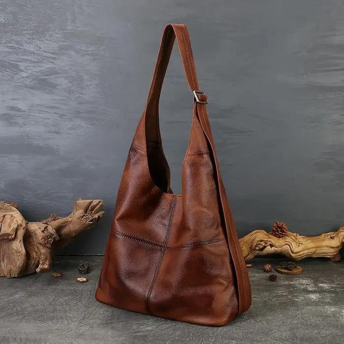Sac fourre-tout Johnature 2026 en cuir véritable grande capacité, style vintage, en cuir de vachette