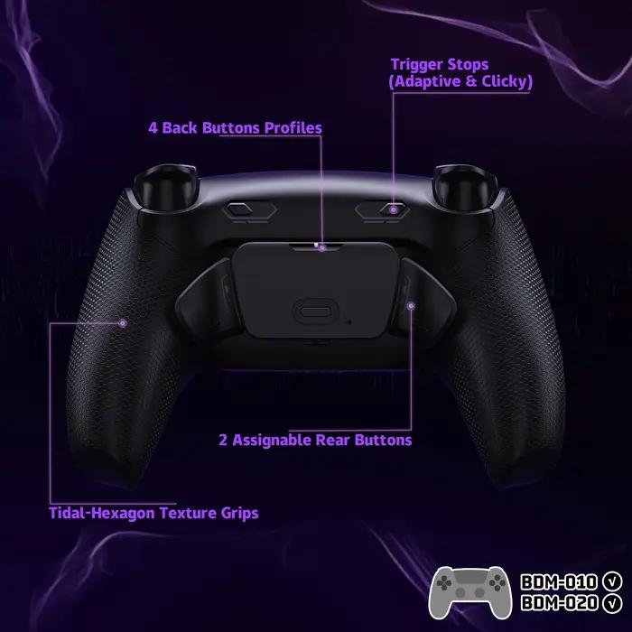 EXtremeRate RISE Plus MAX Kit de boutons arrière amovibles avec Clicky Trigger Stops et poignée en caoutchouc pour manette ps5 BDM-010 020