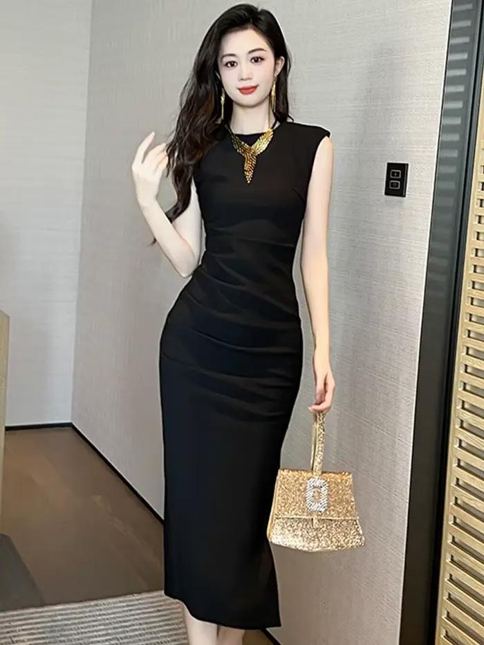 Robe Longue Simple et Élégante à la Mode pour Femme, Tenue Décontractée, Fendue, ix, Rue, Banquet Éd