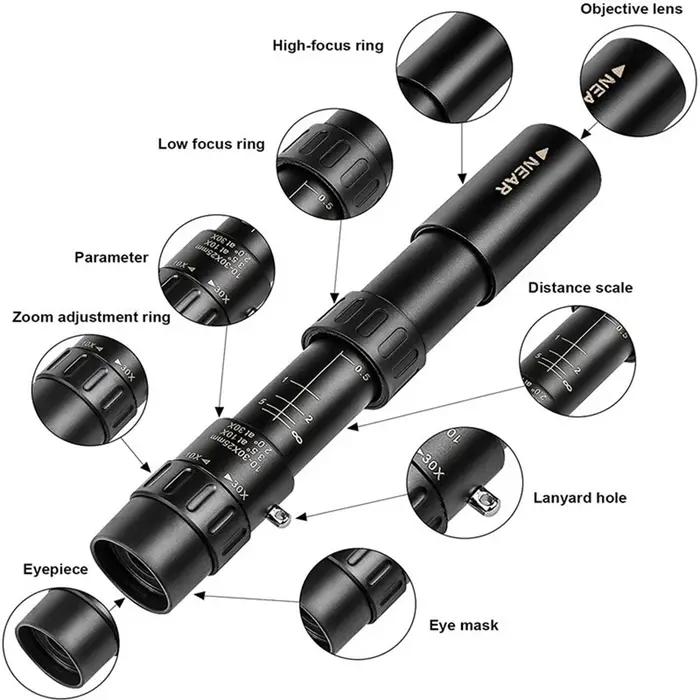 Monoculaire professionnel zoom 10-300x40 HD 4K - Pour observation longue distance, chasse et camping