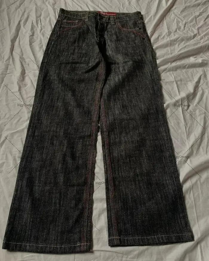 Jean brodé avec lettres patchwork américaines pour hommes, style gothique Harajuku, jambes larges, p