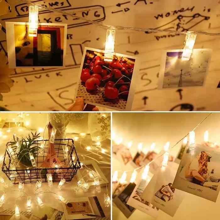 Guirxiété lumineuse à clip photo LED, 1m, 3m, 6m, piles AA 62, adaptée pour la chambre à coucher, la