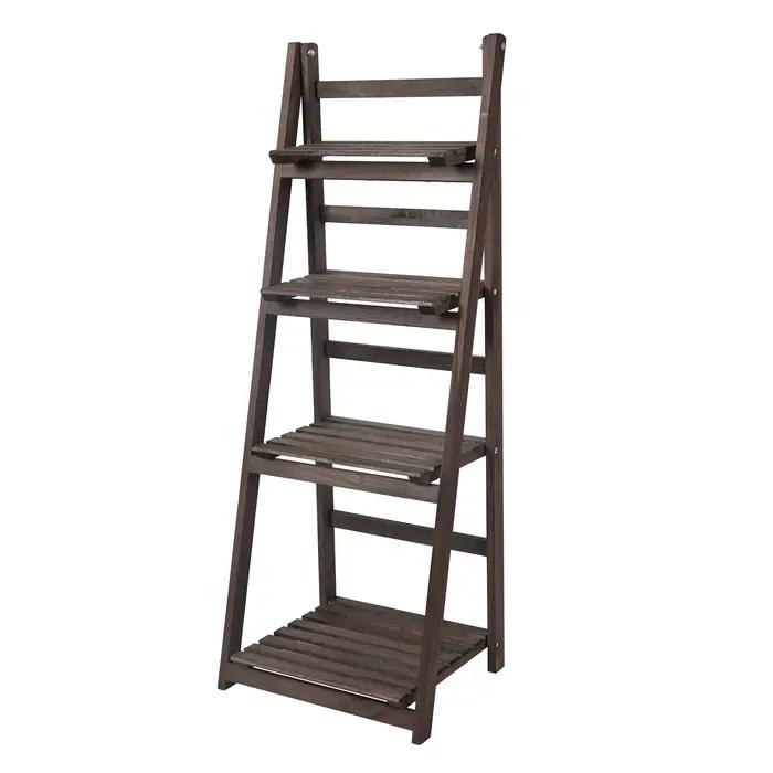 Etagère à fleurs en bois de paulownia à quatre niveaux pour intérieur et extérieur rangement organisation des plantes-decoration-chic-pratique