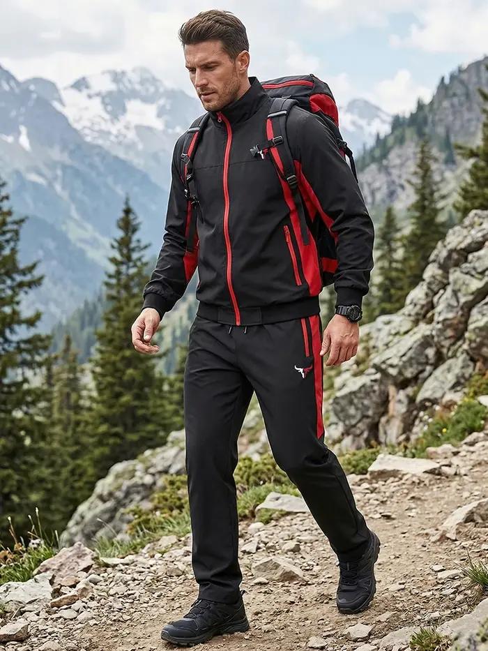 Ensemble de sport HooThreads colorblock pour hommes avec poches zippées pour entraînement et activités extérieures