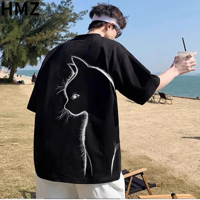 T-shirt imprimé chat de dessin animé pour homme