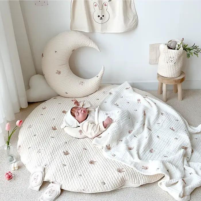 Tapis Circulaire en Polymères Lavables et Magnifiquement Brodés pour Bébé, Carpent de Tente pour Enf
