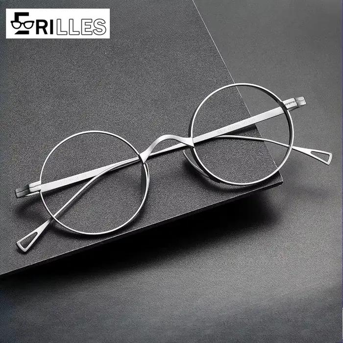 Lunettes minimalistes japonaises, monture ronde semi-titane Featherlight avec filtrage de la lumière