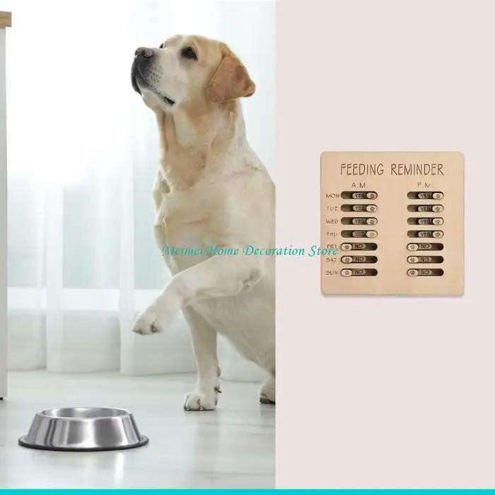 Traceur rappel d'alimentation en bois pour animaux de compagnie avec interrupteurs AM/PM et empreintes de pattes adorables pour chien ou chat occasions spéciales-decoration-interieur-soins-animaux-de-compagnie