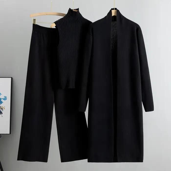 Printemps automne 3 pièces femmes Cardigan survêtements mode tricoté pantalon ensemble dames pull co