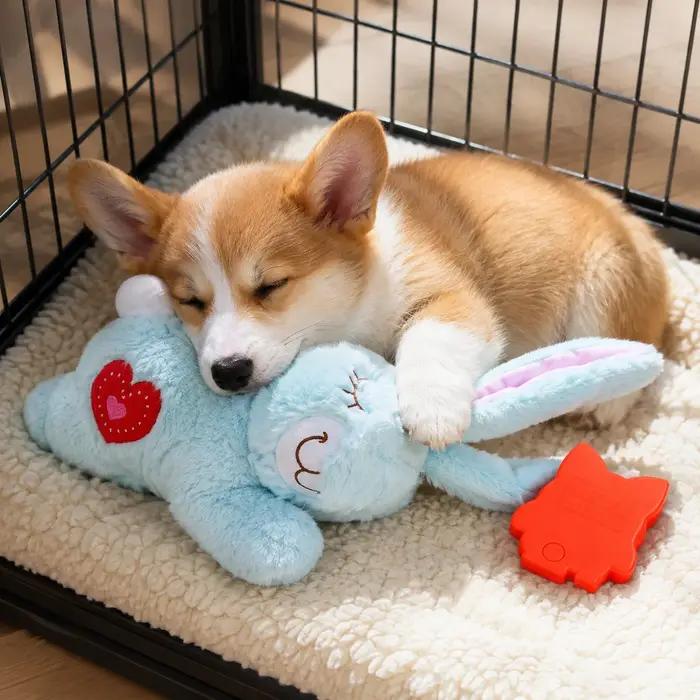Jouet sonore de battement de cœur de chien pour soulager l'anxiété des chiots, jouet apaisant en peluche lapin, oreiller doux et confortable pour l'entraînement en cage des chiots de petite taille.