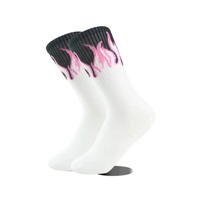 Chaussettes streetwear flammes rouges - Style hip-hop skateboard - Mode urbaine homme femme