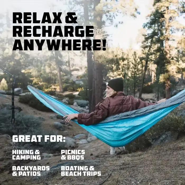 Hamac de Camping, accessoires de Camping, équipement pour l'extérieur et l'intérieur avec sangles d'arbre, hamacs légers en Nylon pour le tourisme et la randonnée