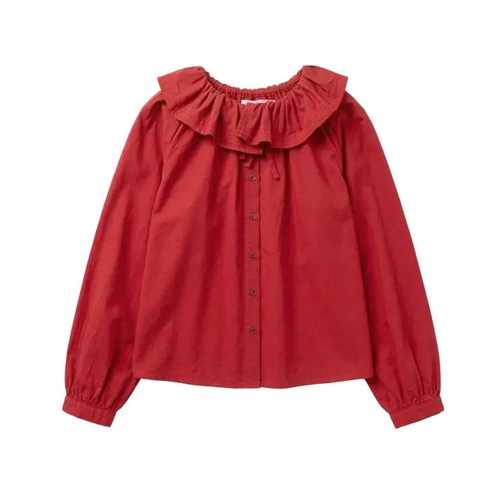 Chemise en coton imakokoni ample col feuille de lotus rouge bordeaux pour femmes style japonais décontracté occassions spéciales