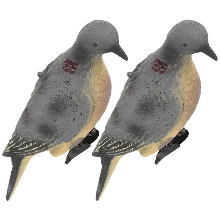 2 leurres pigeons réalistes en PE - Figurines légères avec clip pour jardin et chasse