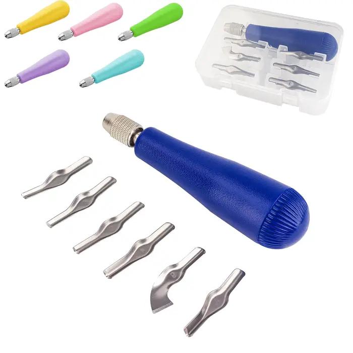 Kit de sculpture au linocut avec six lames de coupe pour débutants et experts, outils de gravure en caoutchouc, citrouille et arts visuels occasions spéciales