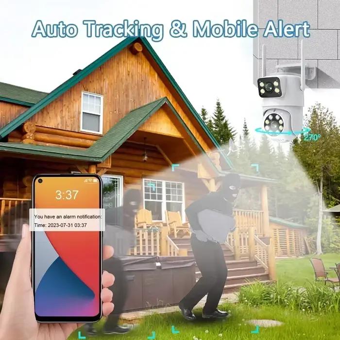 Caméra de sécurité WiFi 4K 8MP double objectif PTZ avec suivi IA - Surveillance extérieure Tuya