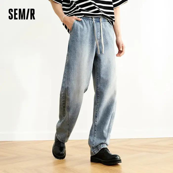 Semir jean hommes ample jambe droite américain ourlet incurvé 2025 nouveau été pantalons longs rétro