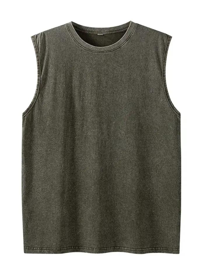 2025 été nouveau coton hommes lavé coton débardeurs Muscle Gym sans manches entraînement t-shirts co