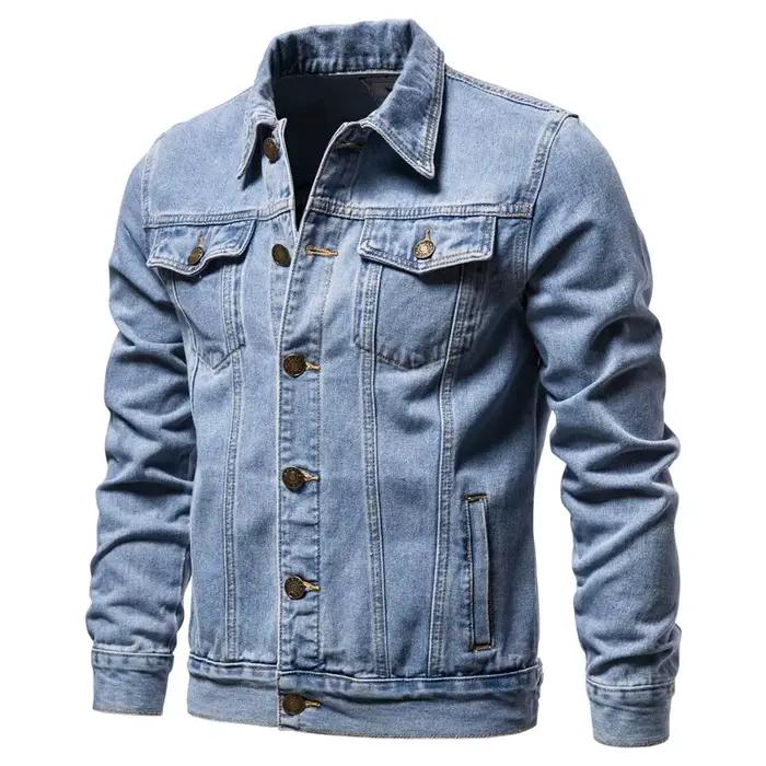 2025 automne Hommes solide Denim vestes mode moto Vintage jean vestes Hommes coupe ajustée coton déc