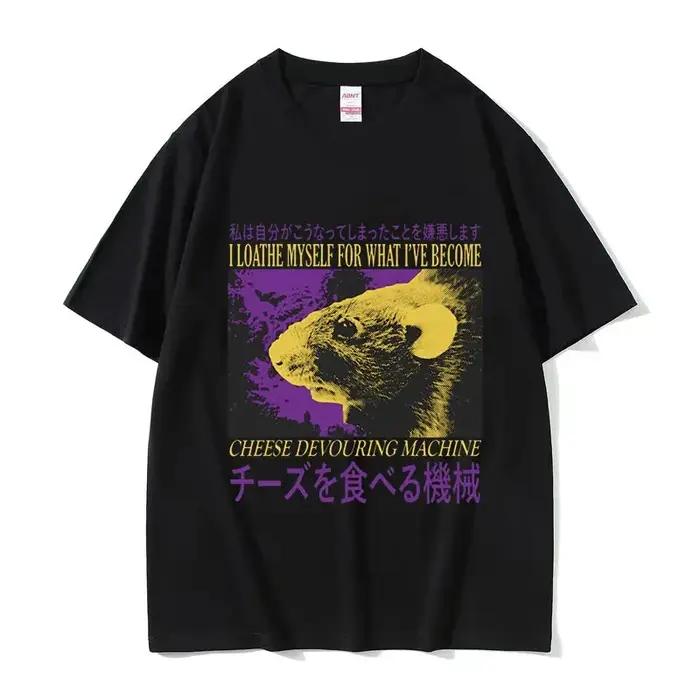 T-shirt col rond pour hommes, humoristique, avec image de Rat japonais, Vintage, à la mode, surdimen