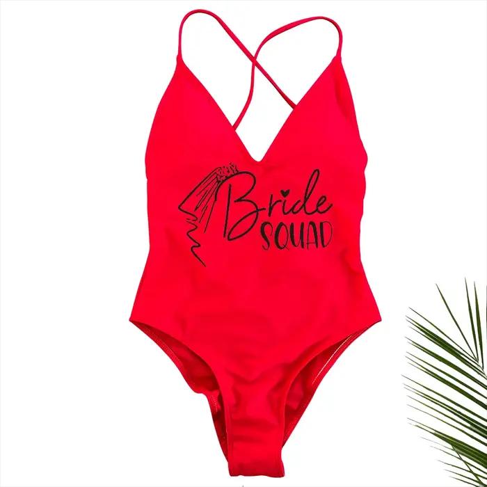 Voile rembourré une pièce maillot de bain mariée SQUAD lettre