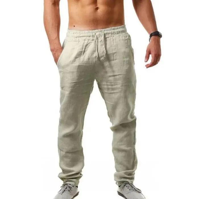 Pantalon homme uni décontracté en coton ample pour printemps été occasions quotidiennes