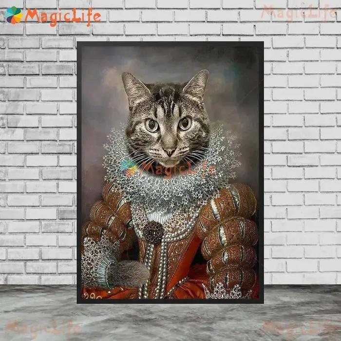 Portrait de reine chat chien animal de compagnie, cadeau drôle, images murales pour salon, affiche nordique, peinture sur toile d'art mural sans cadre