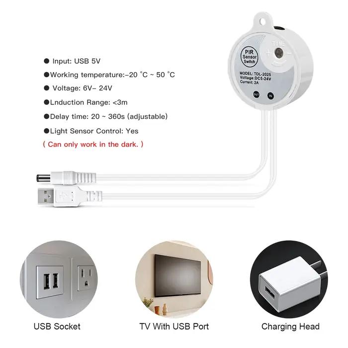 Capteur de mouvement PIR intelligent, bande LED COB Super brillante, néon, marche/arrêt automatique,