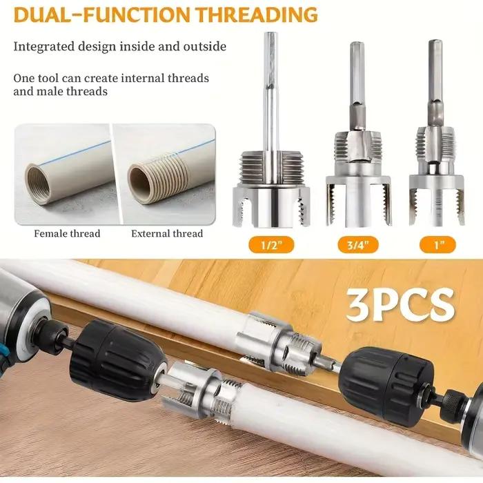 Kit d'outils de filetage de tuyaux robustes en PVC pour tuyaux PPR et MPP trois pièces mâle femelle polyvalents pour bricolage et rénovation