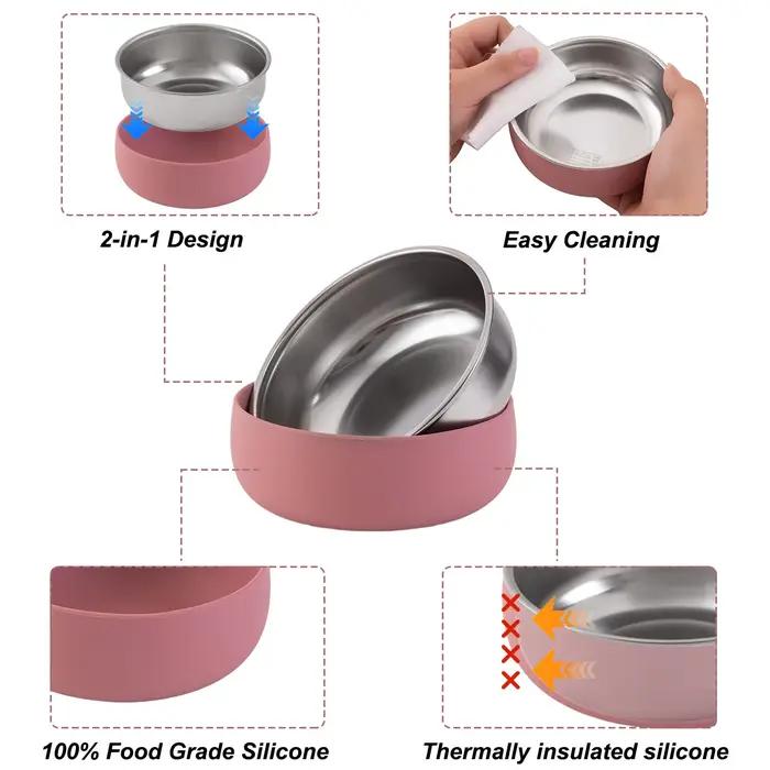 Couleur enfants 2 pièces bol en acier inoxydable ensemble de vaisselle pour l'alimentation du bébé d