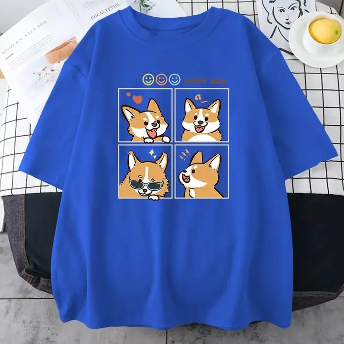 T-shirt respirant en coton doux de haute qualité pour hommes, quatre humeurs différentes de Lucky Dog, Chai Gou, t-shirt graphique pour homme