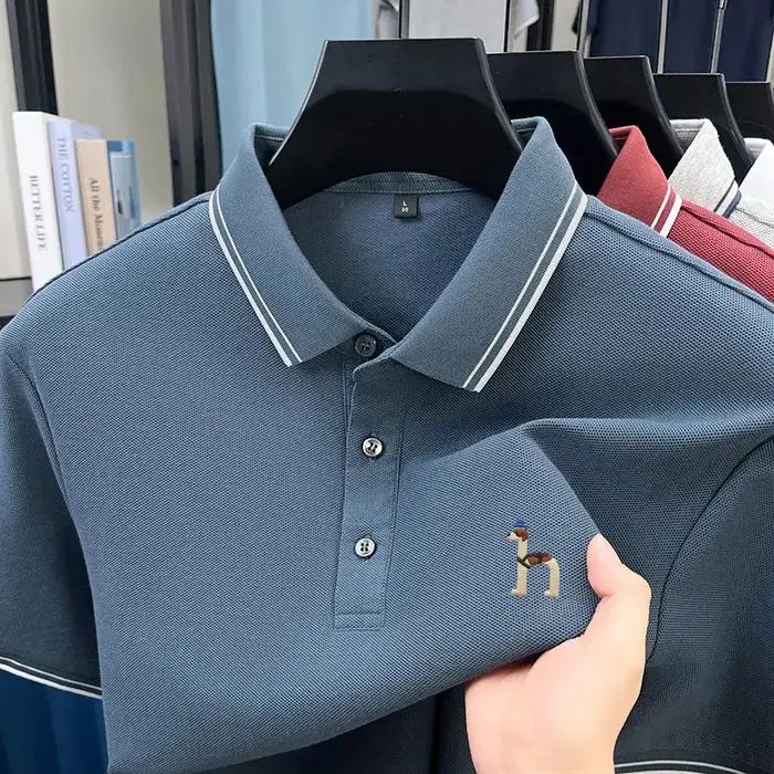 Polo brodé de marque haut de gamme pour homme, nouveau style d'été, 100 % pur coton, respirant, décontracté, manches courtes, pour affaires